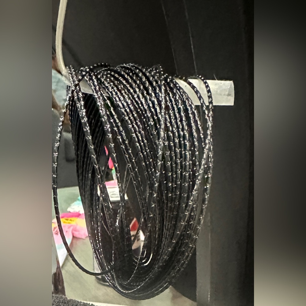 Black Textured Interlocking Multi Bangle Bracelet… - image 1